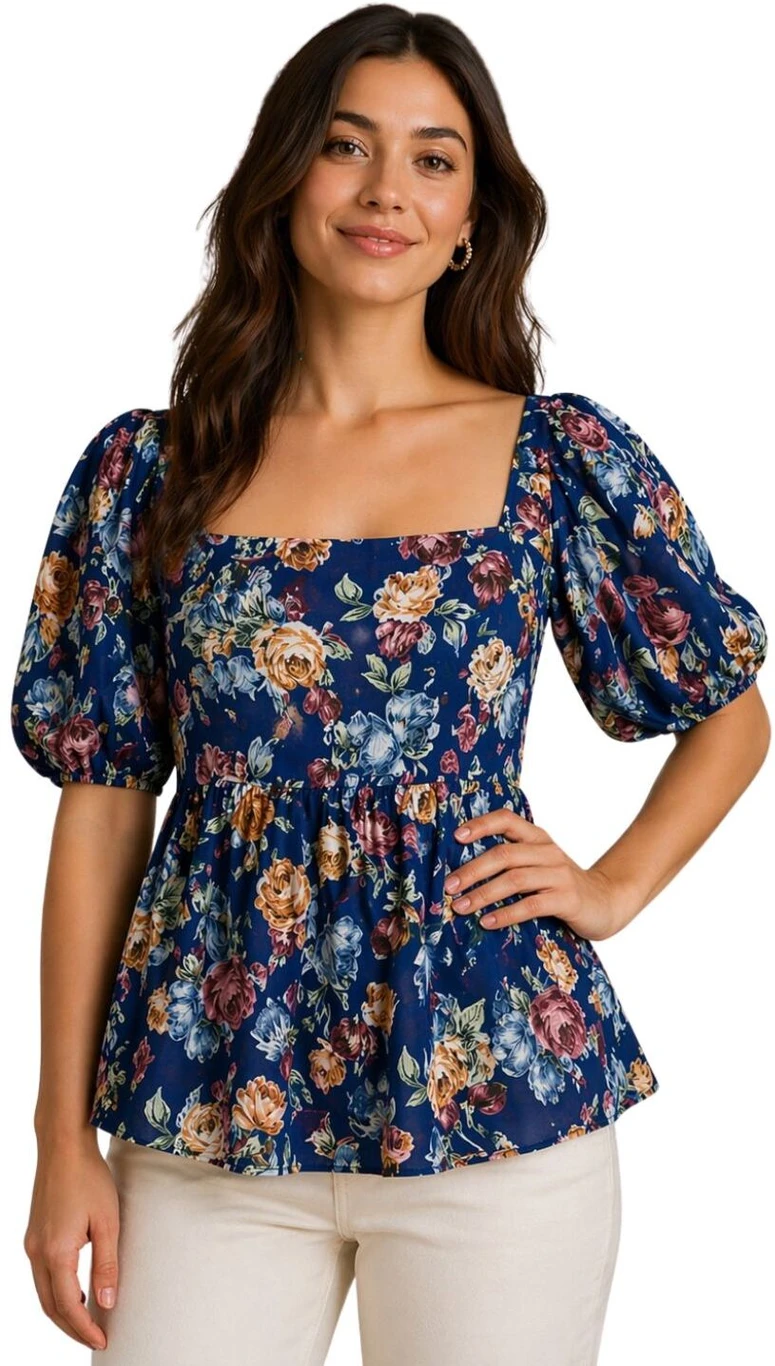 Printed Puff Sleeve Top